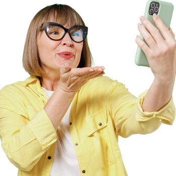 Lady blowing a kiss at smartphone